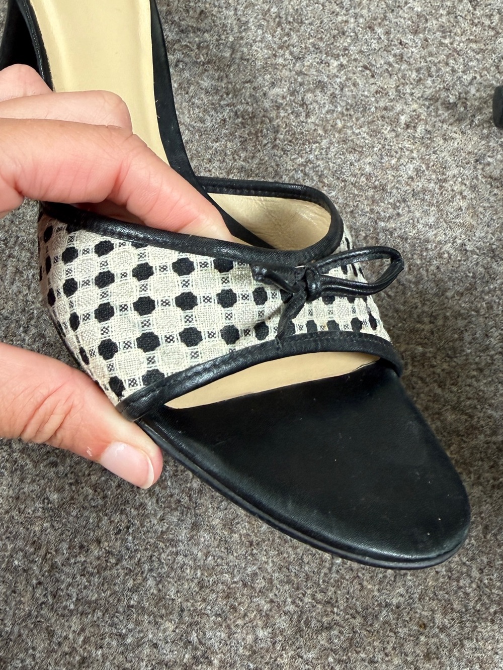 Y2K Loft Black White Polka Dot Textile Open Toe Dainty Kitten Heels Women’s 8.5 - Picture 4 of 11